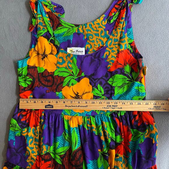 Vtg 80s 90s Two Potato Aloha Floral Midi Tiered Tie Shoulder Dress M Resort Wear - Picture 11 of 16